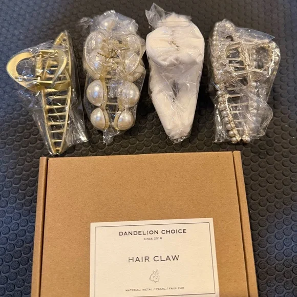 Gold and White Hair Claw 4 Piece Set - Picture 1 of 6